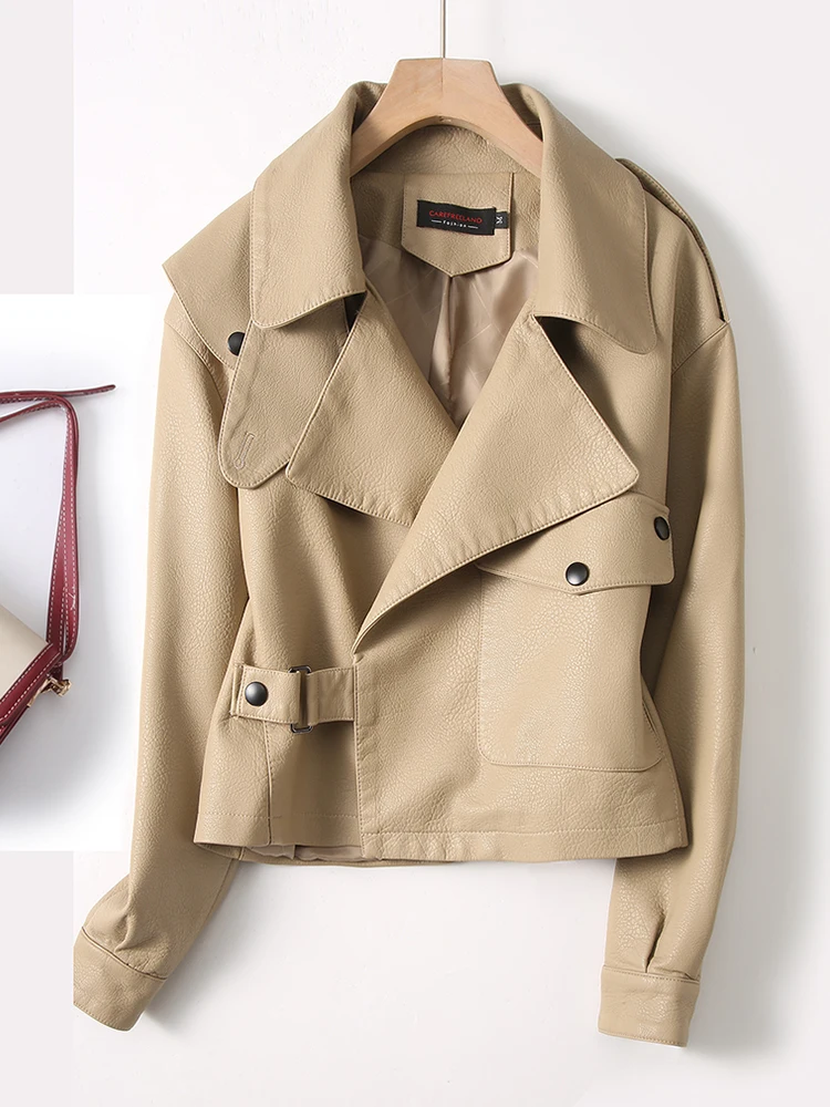 Nowe style moda damska prawdziwa skóra owcza kurtka moda Casual wiosenna płaszcz skórzany