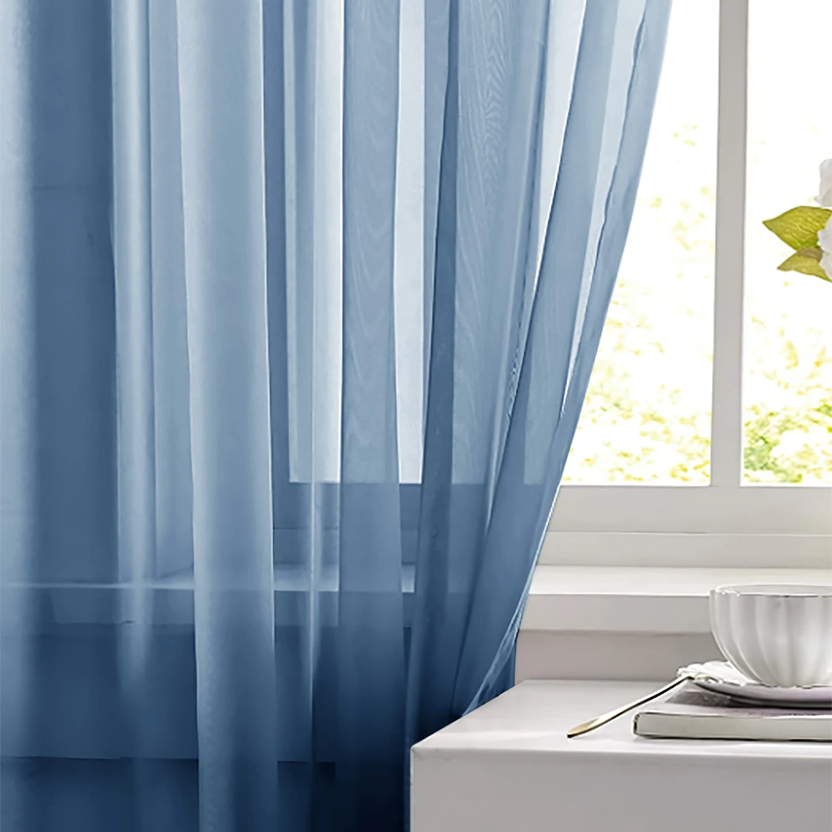 قطعتان من ستائر تريلين شبه معتمة بلون سادة من خلال ستائر نافذة عمودية للاستخدام في غرفة المعيشة وغرفة النوم