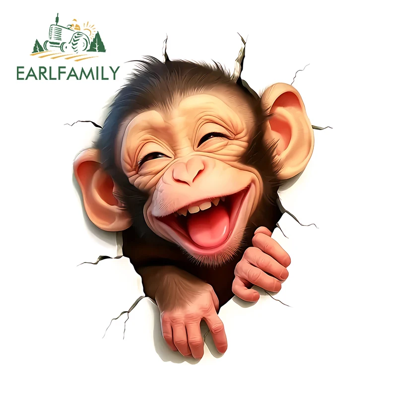 

EARLFAMILY Crack Gorilla Smiling Car Stickers Waterproof Rearview Mirror Decal Vinyl Fashionable Helmet Car Styling Decoration