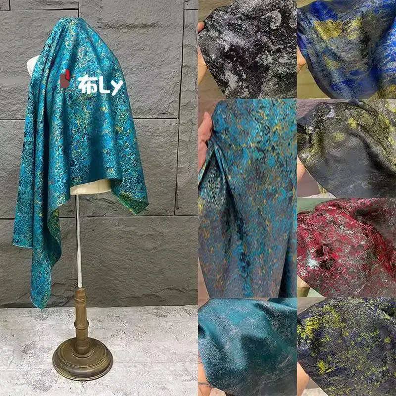 Vintage oil painting graffiti gilt silk jacquard fabric pants jacket clothing design fabric