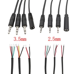 5Pcs Mono / Stereo 2/3/4 Pole 2.5mm / 3.5mm Male Plug Female Jack Audio Headphone Extension Cable Wires Aux connector DIY Repair