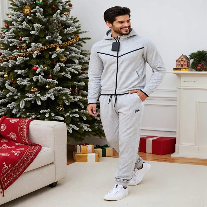 Men's Sports Set Spring and Autumn Warm Knitted Windproof Hip Hop Street Wear Loose Leisure Slow Running Sports Set Full Size