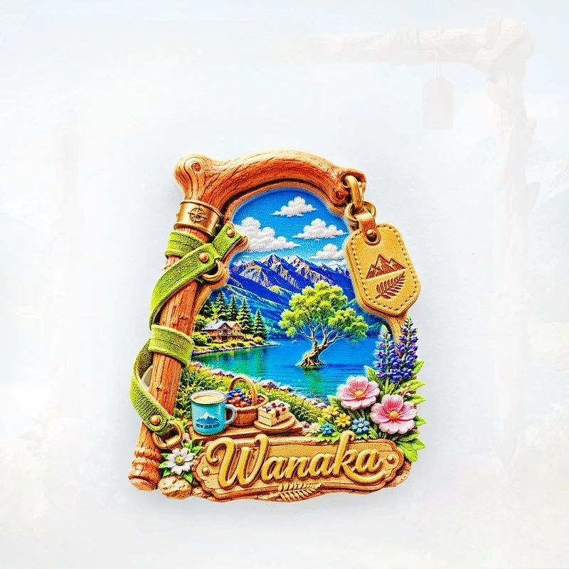 Wanaka Trekking Pole Fridge Magnet - Serene 3D New Zealand Souvenir Unique Outdoor Travel Gift for Nature & Alpine Decor