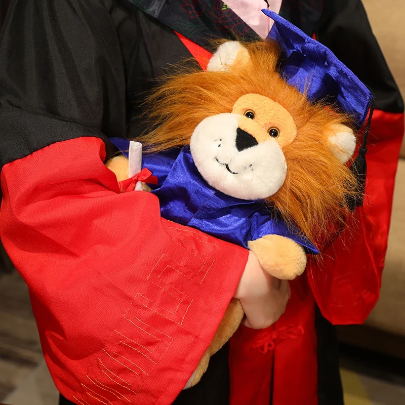 35cm Simulation Cute Graduation Lion Plush Doll Bachelor Costume Doctor Hat Lion Animal Plush Toy For Students Graduation Gift