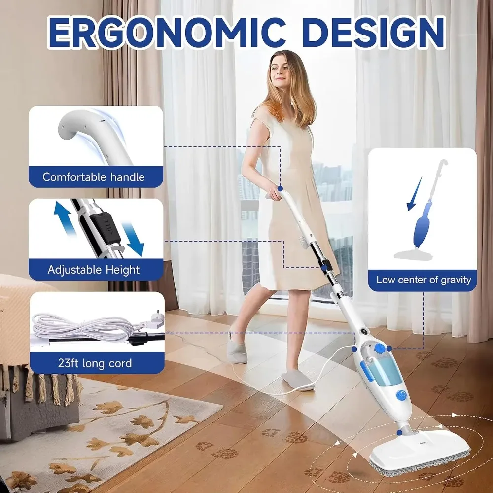 Haoyunma Steam Mop, Boden dampfer Reiniger leicht, Laminat,, Fliesen Hartböden mit einstellbaren Dampf modi & Höhe, 2 Washab