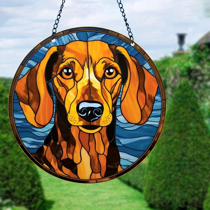 1pc Dachshund Stained Glass Window Hanging Suncatcher Room Home Decor Housewarming Gift Garden Wreath Dog Sign for Mom Grandma