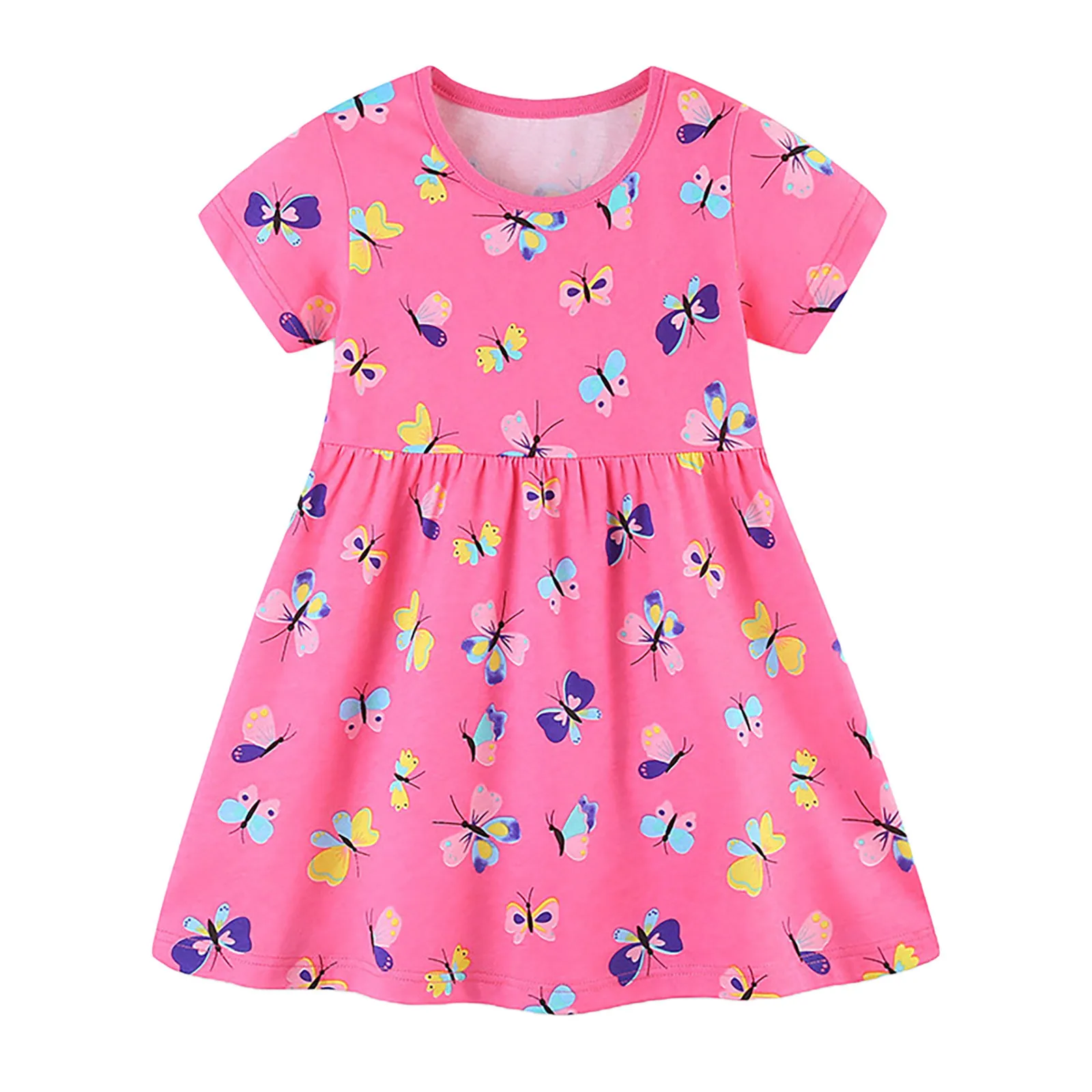 2-8T New Arrival Baby Princess Dresses Summer Girls Party Dress Butterfly Print Children's Short Sleeve Dresses Frocks Toddlers