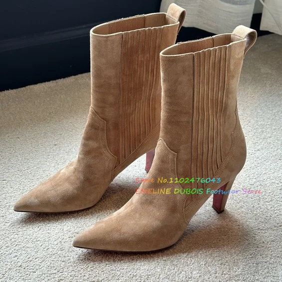 

Suede Stiletto Chelsea Booties Women Pointed Toe High Heel Slip On Spike Winter New Ankle Boot Elegant Banquet Dress Boot