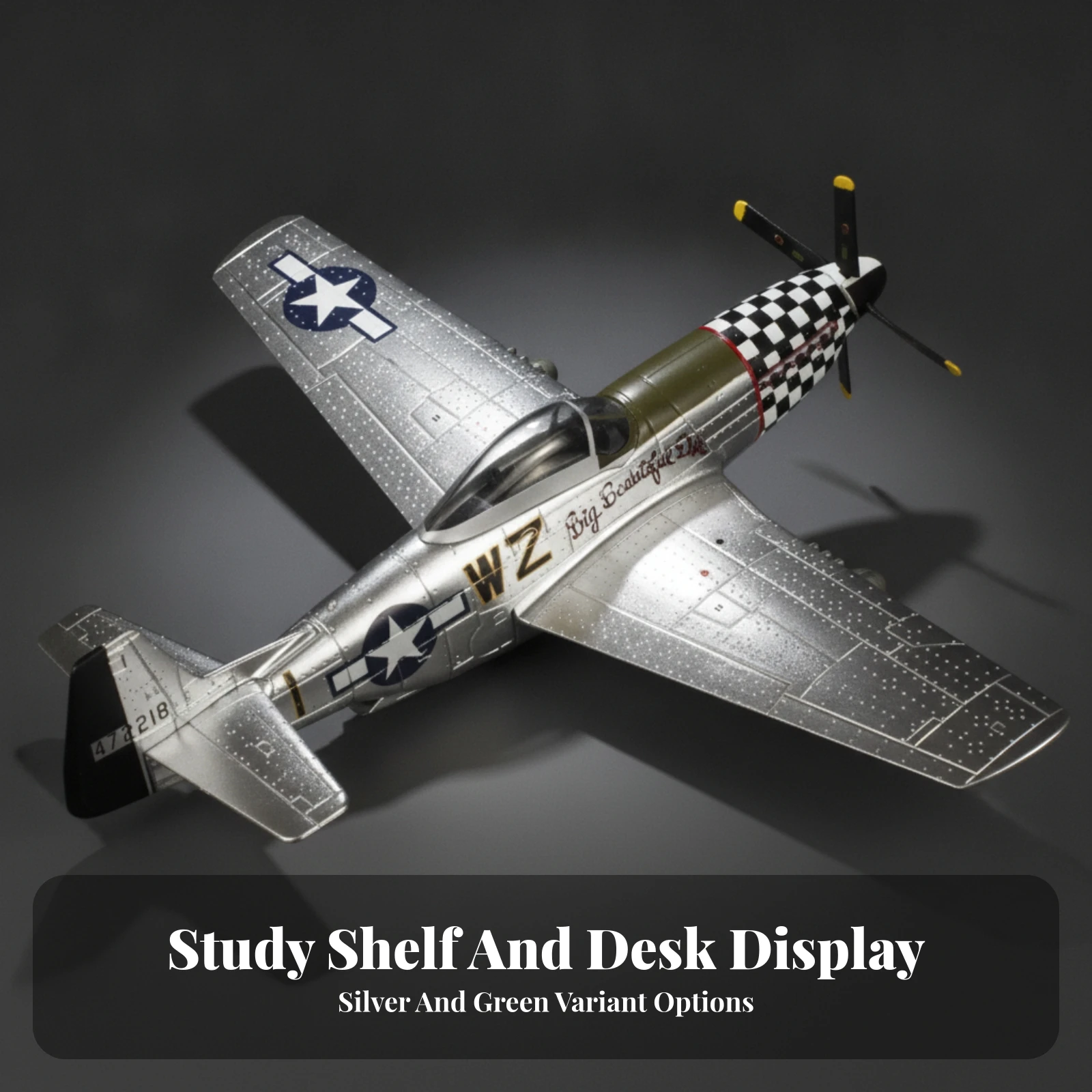 P-51 Mustang Display Model Diecast P-51 Mustang Model Alloy Adult for Aviation Enthusiasts, Office, Bookshelf