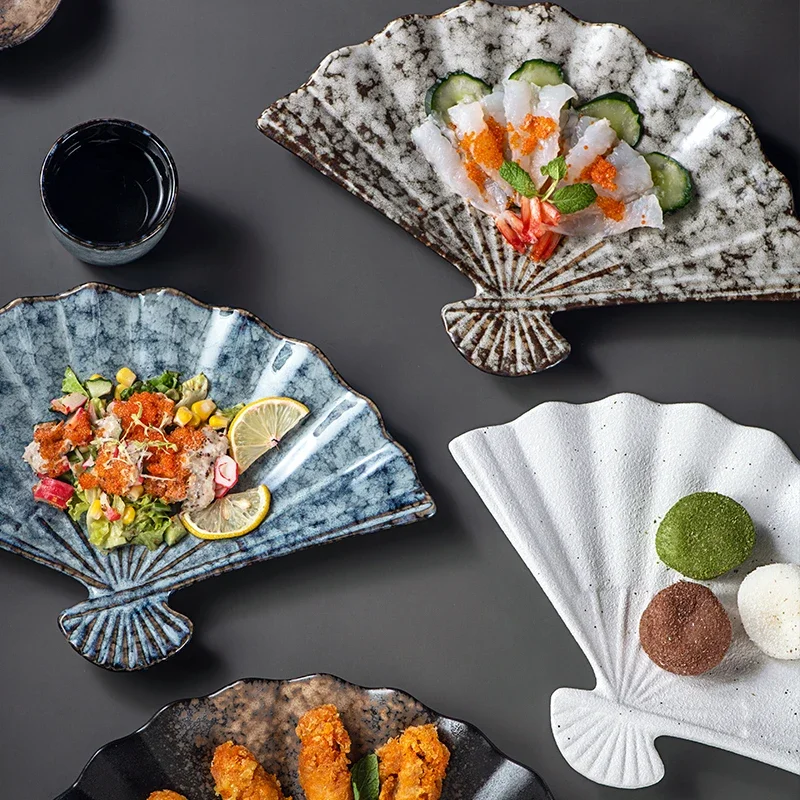 

F5 Japanese Sushi Dish Fan Shaped Plate Bowl Creative Irregular Hotel Household Personalized Snacks Dim Sum Fan Tableware Dishes