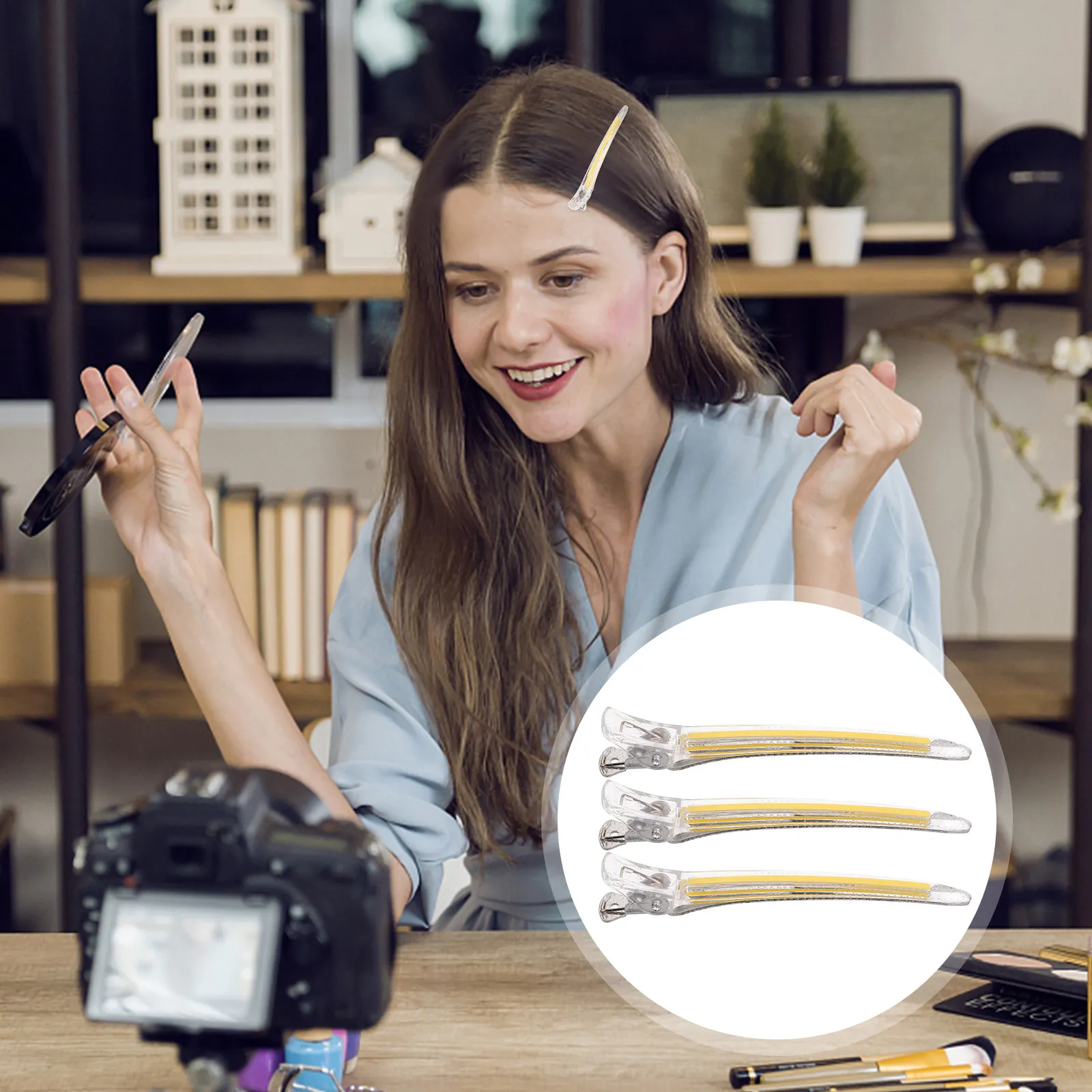 3Pcs Yellow Crystal Design Alligator Hair Clips No Mark Acrylic Plastic Hair Sectioning Clips for Women Styling Tools