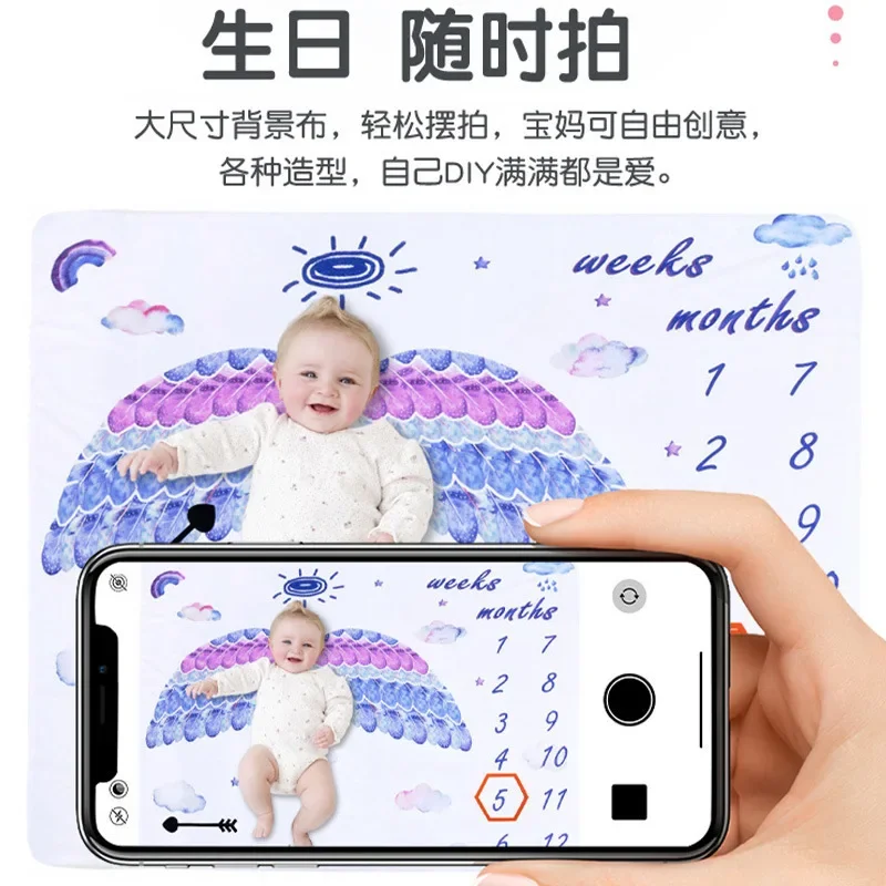 Baby Milestone Flannel Blanket Newborn Photography Blanket Baby Photography Mats Background Cloth Growth Commemorative Blanket