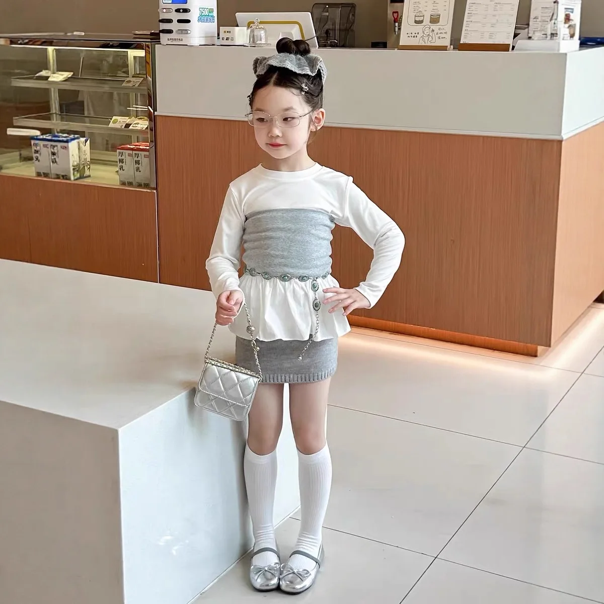 Girls Spice Girls White T-Shirt Wool Skirt Lotus Leaf Edge Top Three-piece Set Baby Kids Suit Set Fashion Casual