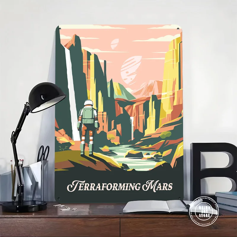 Terraforming Mars Board Game Inspired 3D Texture Metal Poster Customized Wall Art Tin Sign Gift for Mancave Funny Signs House