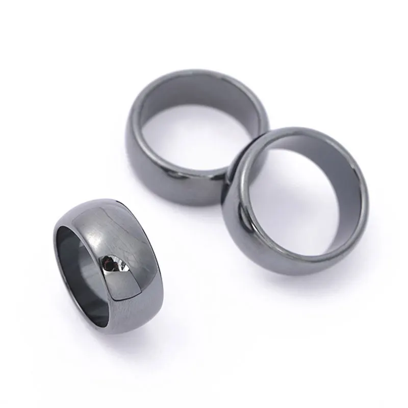 1PC Hematite Stone Rings for Women Men Natural Fashion Flat Plain Ring Couple Jewelry Gift Wedding Christmas Lovers Rings