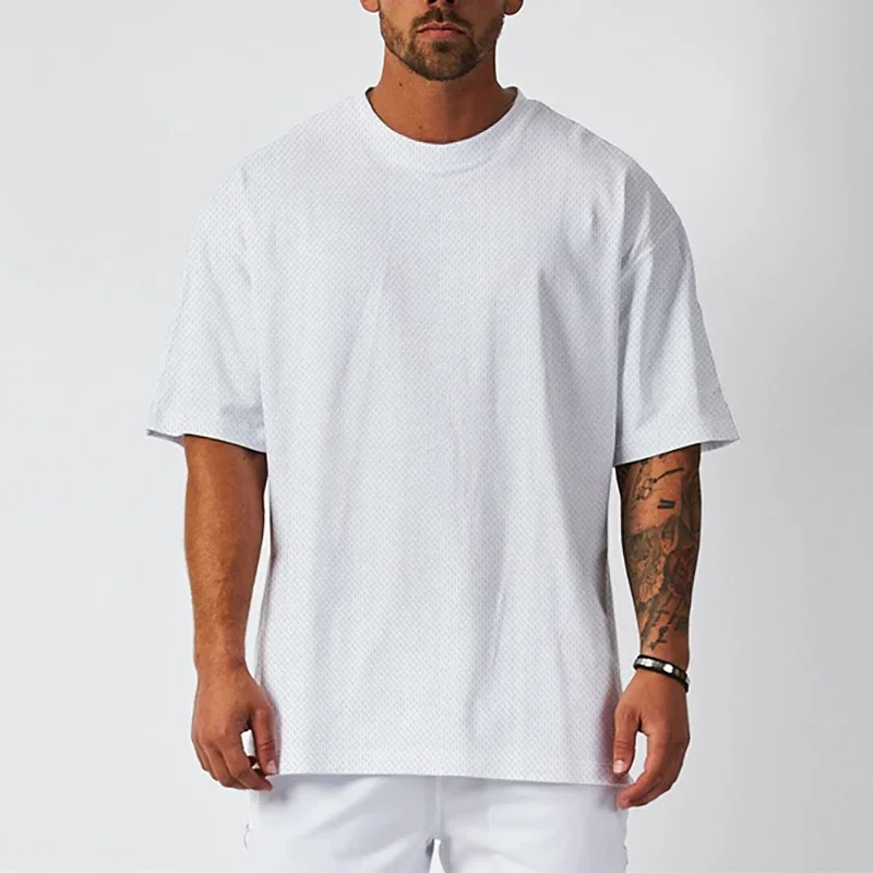 Blank Mesh Fitness Mens Oversized T Shirt Outdoor Hip Hop Streetwear Loose Gym Clothing Half Sleeve T-shirt Bodybuilding Tshirt