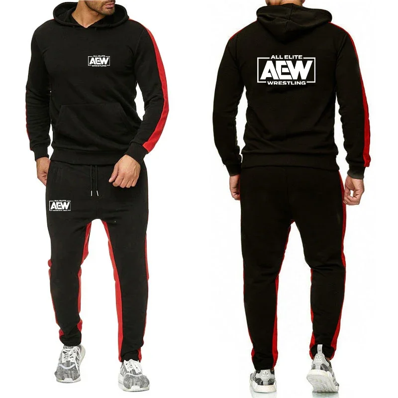 

All Elite AEW Wrestling 2024 Men New Spring Autumn Solid Color Set Harajuku Hoodies Sweatpant Sports Comfortable Two-piece Suit