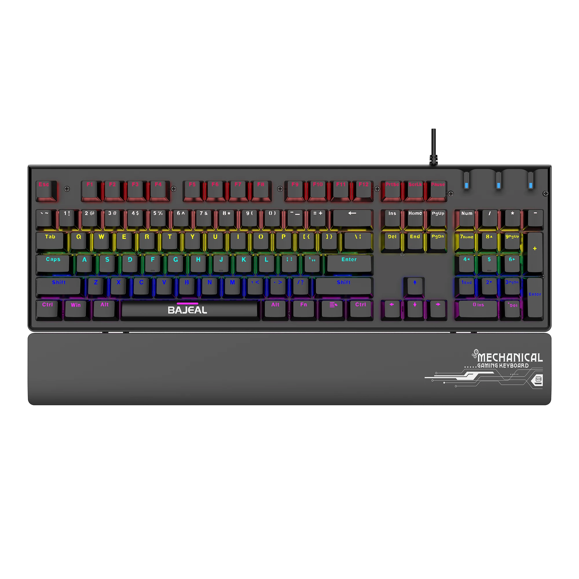 

BAJEAL K600 Эргономичный компьютерный красочный игровой стол с RGB-подставкой для запястья и рук Проводная игровая механическая клавиатура с поддержкой запястья