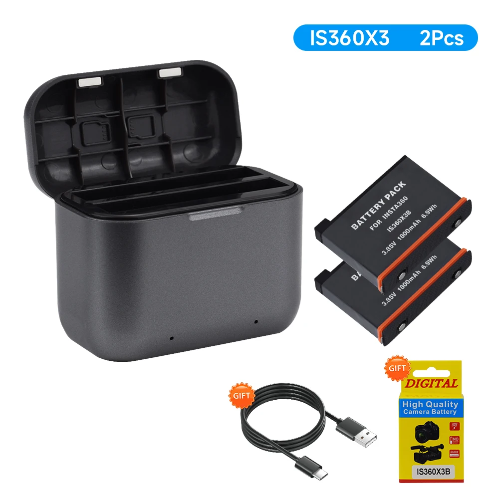 For Insta360 X3  Insta360 ONE X3 Camera Battery With 2 Slots Battery Charging Box 360 Panoramic Action Camera Battery Accessory