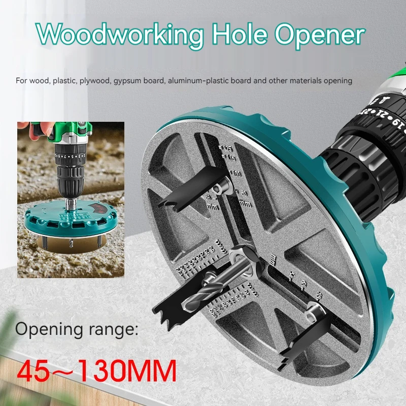 

45mm-130mm Adjustable Hole Opener Universal Multifunction Woodworking Gypsum Softwood Board Plastic Punching Tool Drilling Bit