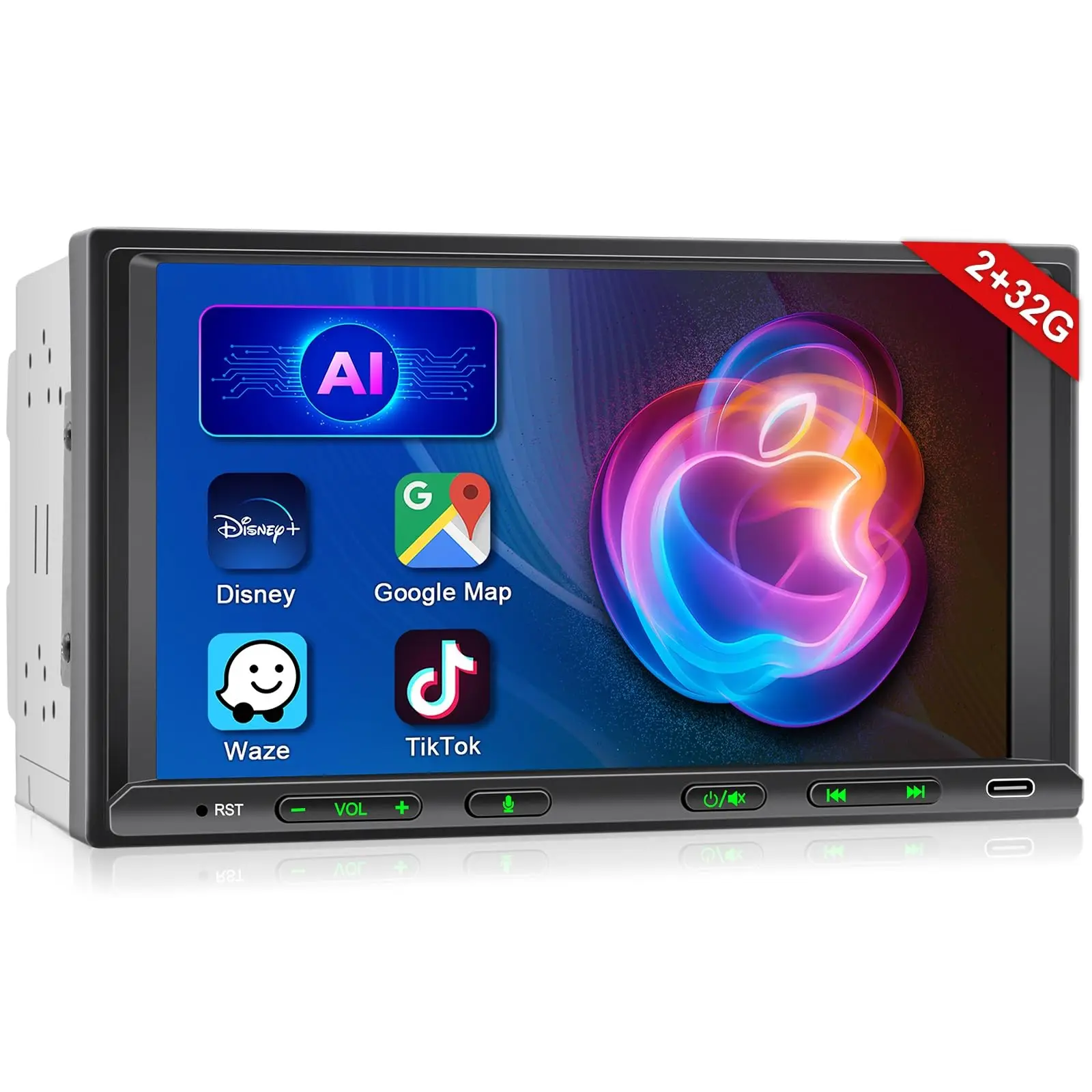 

7in Double Din Car Stereo: Wireless CarPlay/Android Auto, Bluetooth, Rearview Cam, AM/FM, GPS, Mirror Link, Subwoofer, AUX/SWC