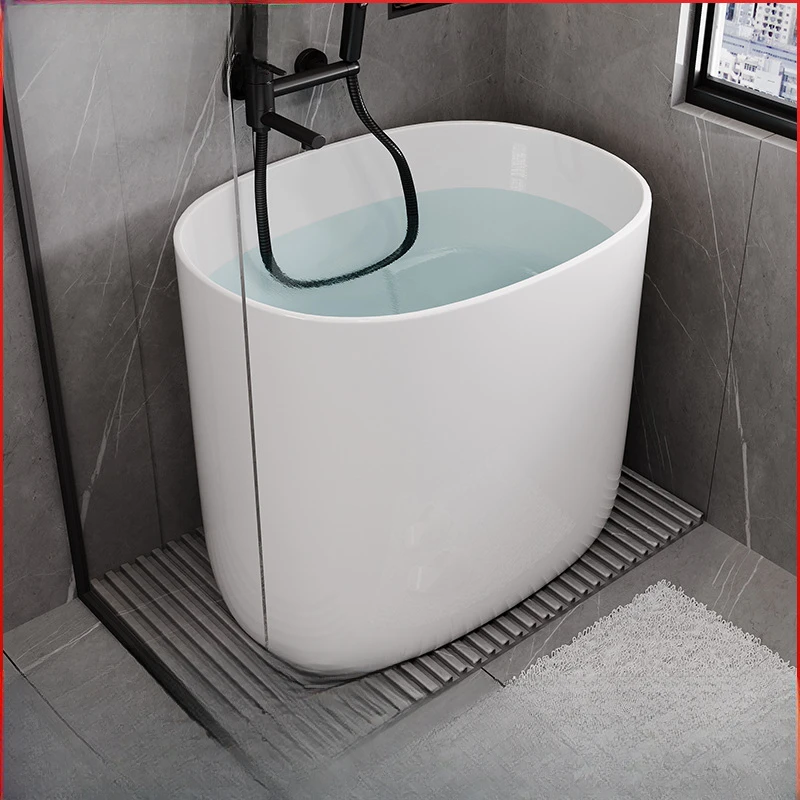 

Household small bathtub Mini Japanese deep soaking bathtub Small apartment oval independent Internet celebrity removable acrylic