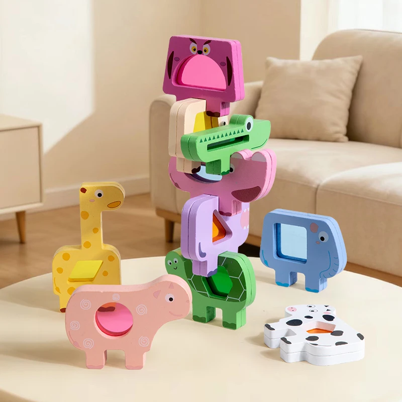 Wooden Animal Acrylic Stacking Block Game Shape Matching Puzzle Balance Toy Montessori Training Educational Toys For Children view 2
