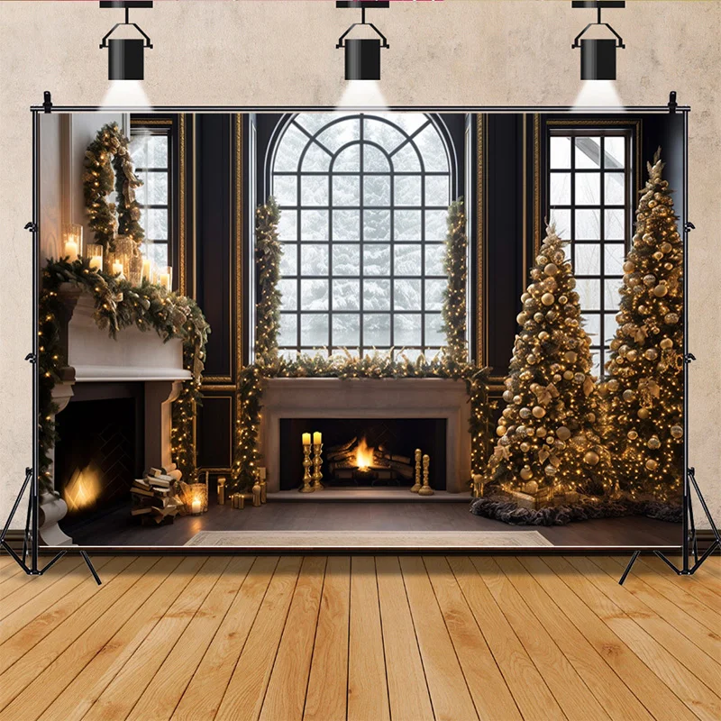 

ZHISUXI Christmas Day Photography Backdrops Living Room Indoor Ornament Green Door Wreath Photo Studio Background Props QS-45