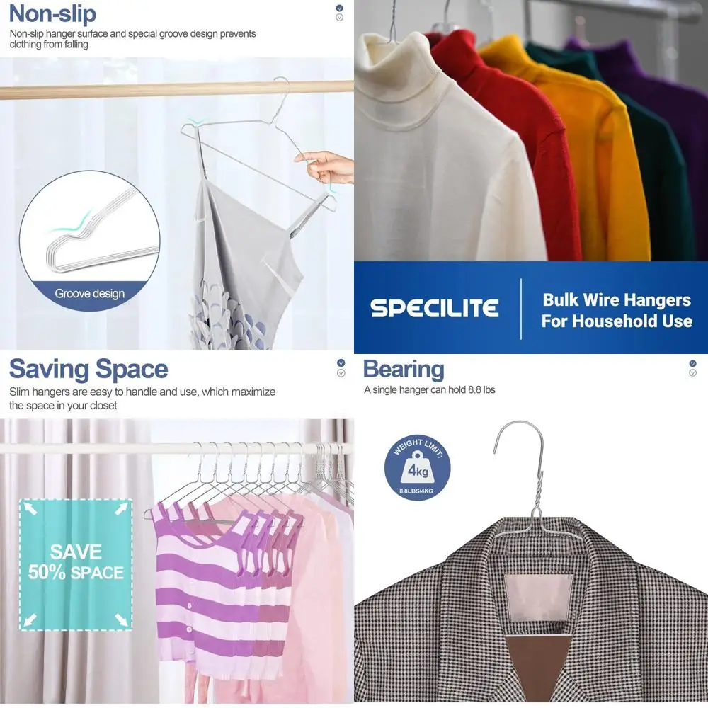 

200-Pack Metal Wire Hangers, Ultra-Thin Non-Slip with Groove, 16.7 Space-Saving for Standard Clothing - Silver