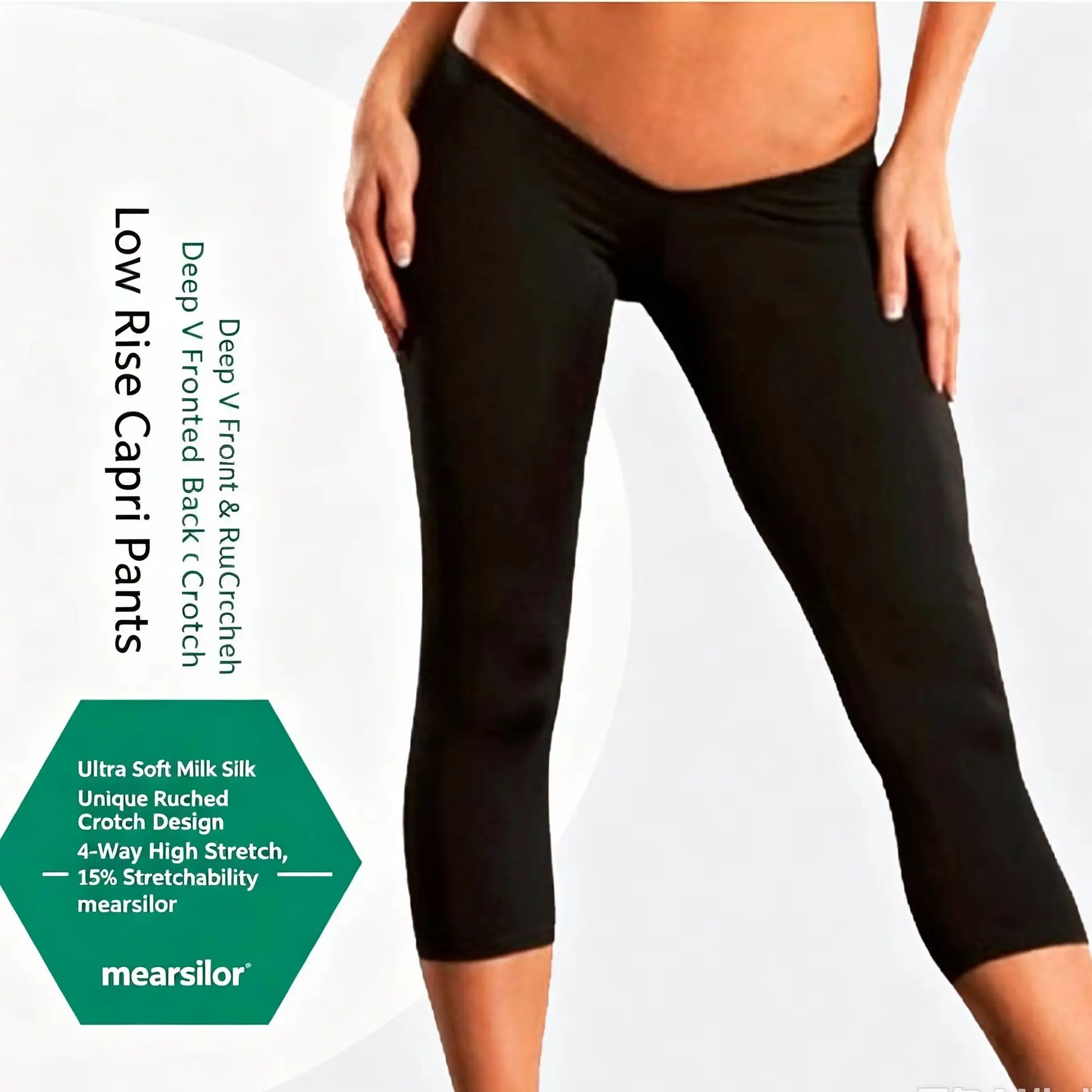 Women Low Rise 3/4 Length Leggings Deep V Front Crotch Milk Silk High Elastic Slim Casual Pants Stage Ruched Crotch Capri Pants
