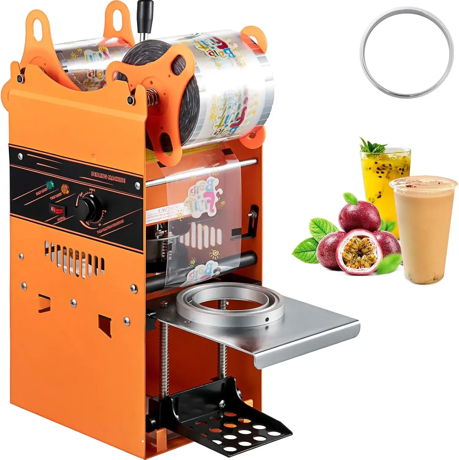 

Manual Tea Cup Sealer Machine, 300-500 Cup/h Manual Boba Tea Sealer Machine, Orange, 90/95mm Cup Diameter Cup Sealing Machine