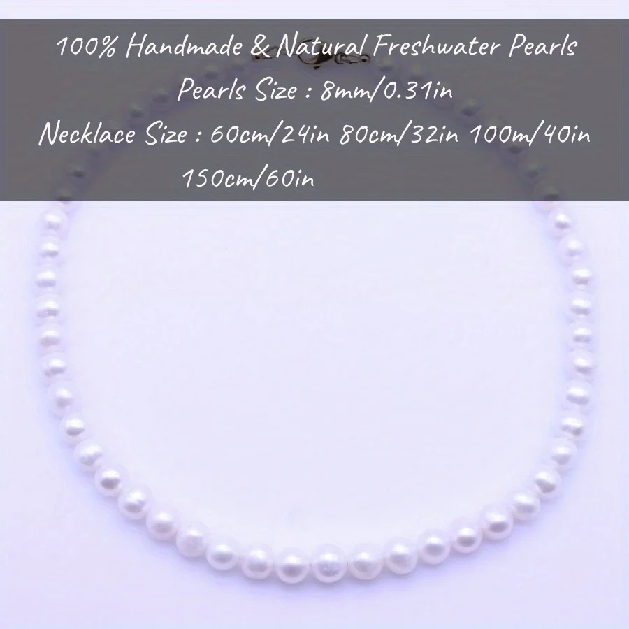 MYSOYA 8 مللي متر قلادة لؤلؤ المياه العذبة البيضاء الطويلة للنساء والرجال مع صندوق هدايا هدية مثالية لحفلات الزفاف وأعياد الميلاد وعيد الميلاد والعام الجديد