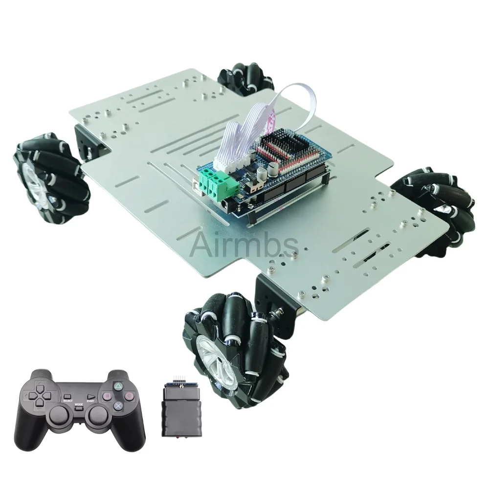 Coche Robot con rueda Mecanum 4WD de carga de 25KG con controlador Arduino PS2, Motor codificador de 12V CC para chasis de brazo de Robot Arduino ROS