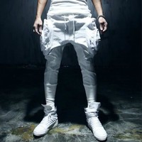 Spring New Men's Fashion Hip-hop Pants Large Hanging Crotch Pants Low-rise Male Harem Pencil Pants Slim Big Pockets Trousers
