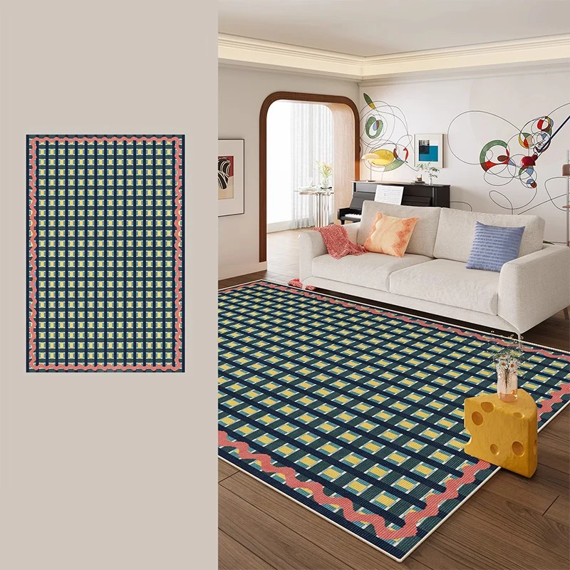 

Modern Minimalist Chessboard Lattice Living Room Carpet Light Luxury Waterproof Wipeable Free Care Home Sofa Coffee Table Rug IG