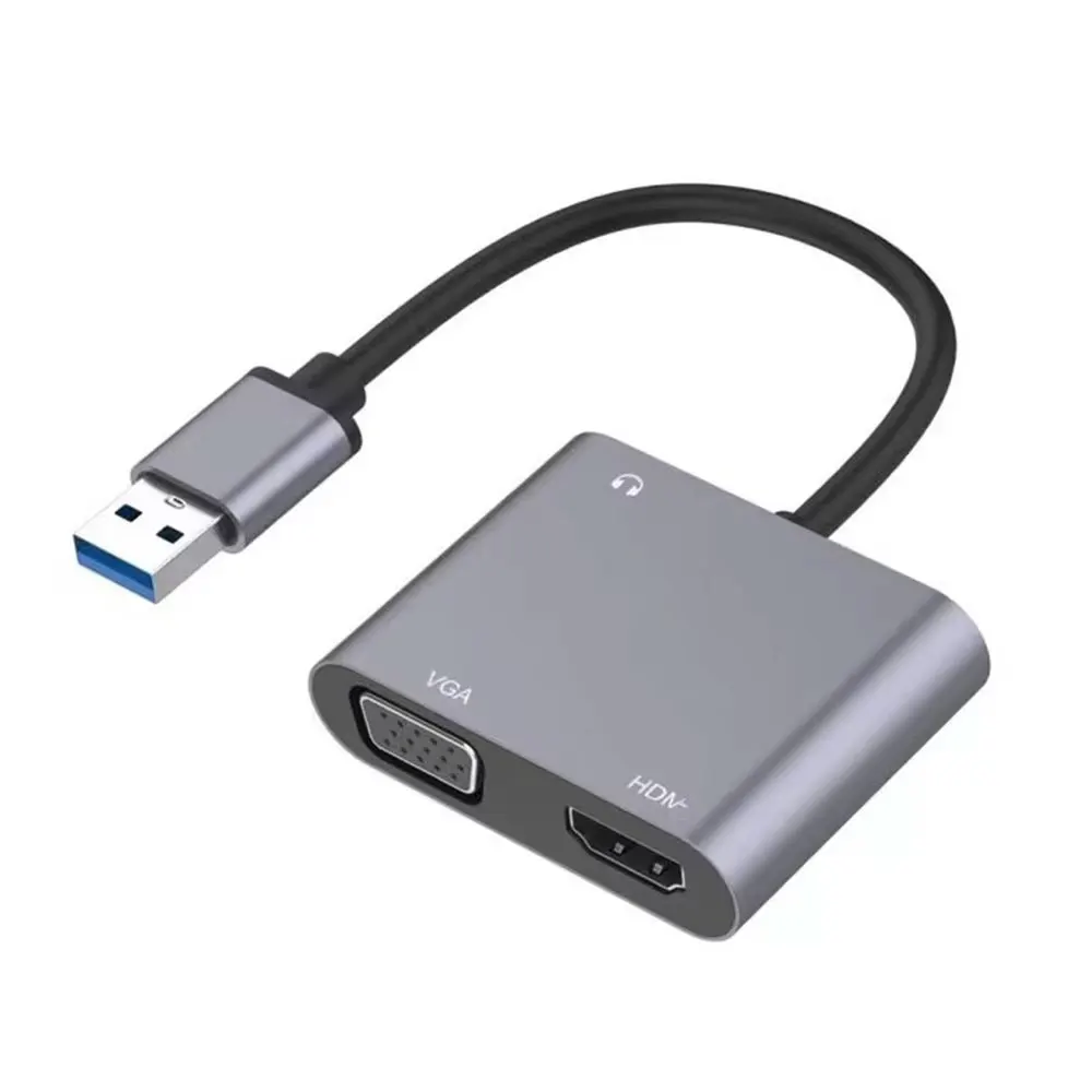 محول VGA متوافق مع USB إلى HDMI 1920*1080P محول متعدد العرض مزدوج الإخراج لنظام التشغيل Mac OS Windows 7/8/10/11 الكمبيوتر المحمول