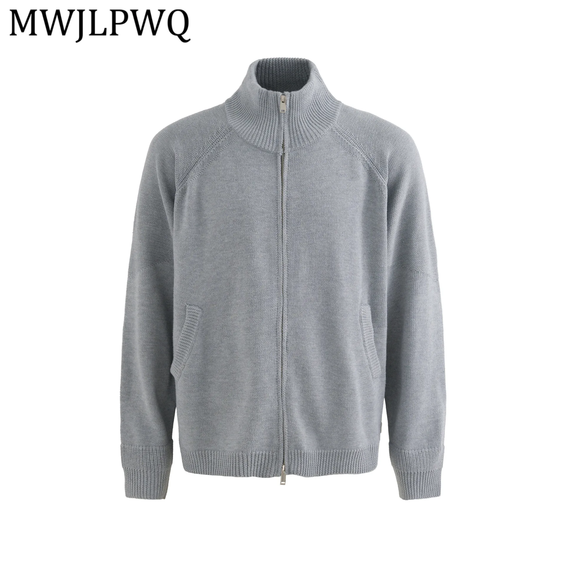 

MWJLPWQ Trendy Autumn Winter Knitted American Sweater Male Retro Solid Color Stand Collar Zipper Cardigan Base Casual Tops 22057