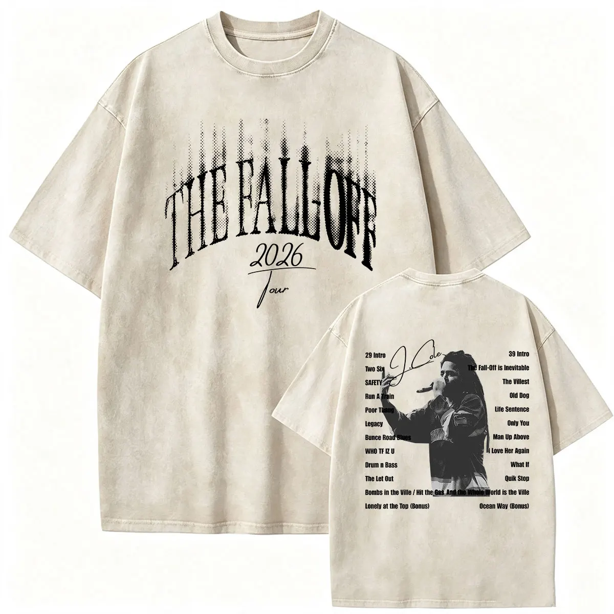 Rapper J.Cole The Fall Off Tour 2026 Vintage Washed T-shirt Men's Hip Hop Gothic Fashion Short Sleeve T Shirt Unisex Streetwear