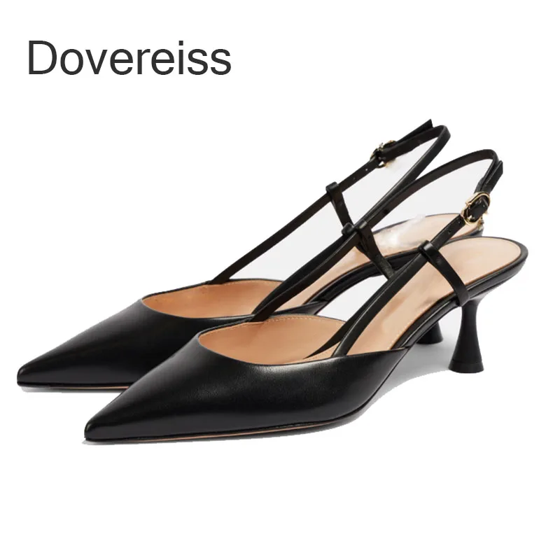 

Dovereiss Ladies High-Heel Elegant Office Lady Pointed Toe Brown Pink Consice Buckle Stilettos Heels Party Shoes Women Sandals