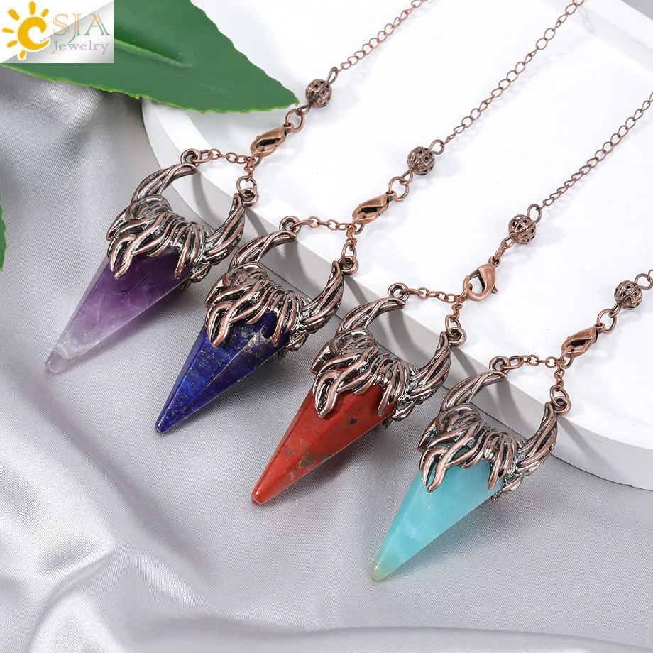 Natural Stone Crystal Pendulum for Divination Dowsing Antique Bronze Quartz Pendant Divinatory Pendulums Pendulo Pendules G883