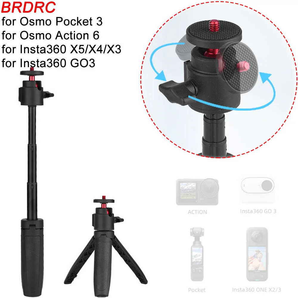 

BRDRC Tripod for DJI Osmo Pocket3 Extended Selfie Stick Handheld Extension Pole for Insta360 X5/X4/X3/X2/GO3 Action Camera Parts