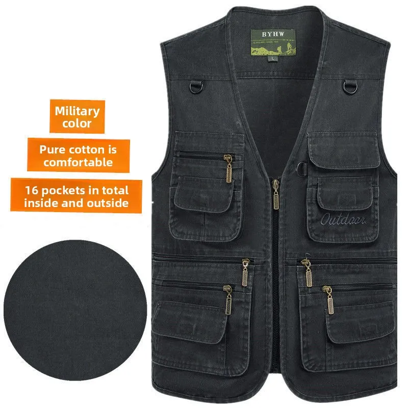 L-8XL Outdoor-Weste mit mehreren Taschen, Klettern, Wandern, Camping, Angeln, Bergsteigen, Reisen, Radfahren, Freizeit, Weste – Detail 8