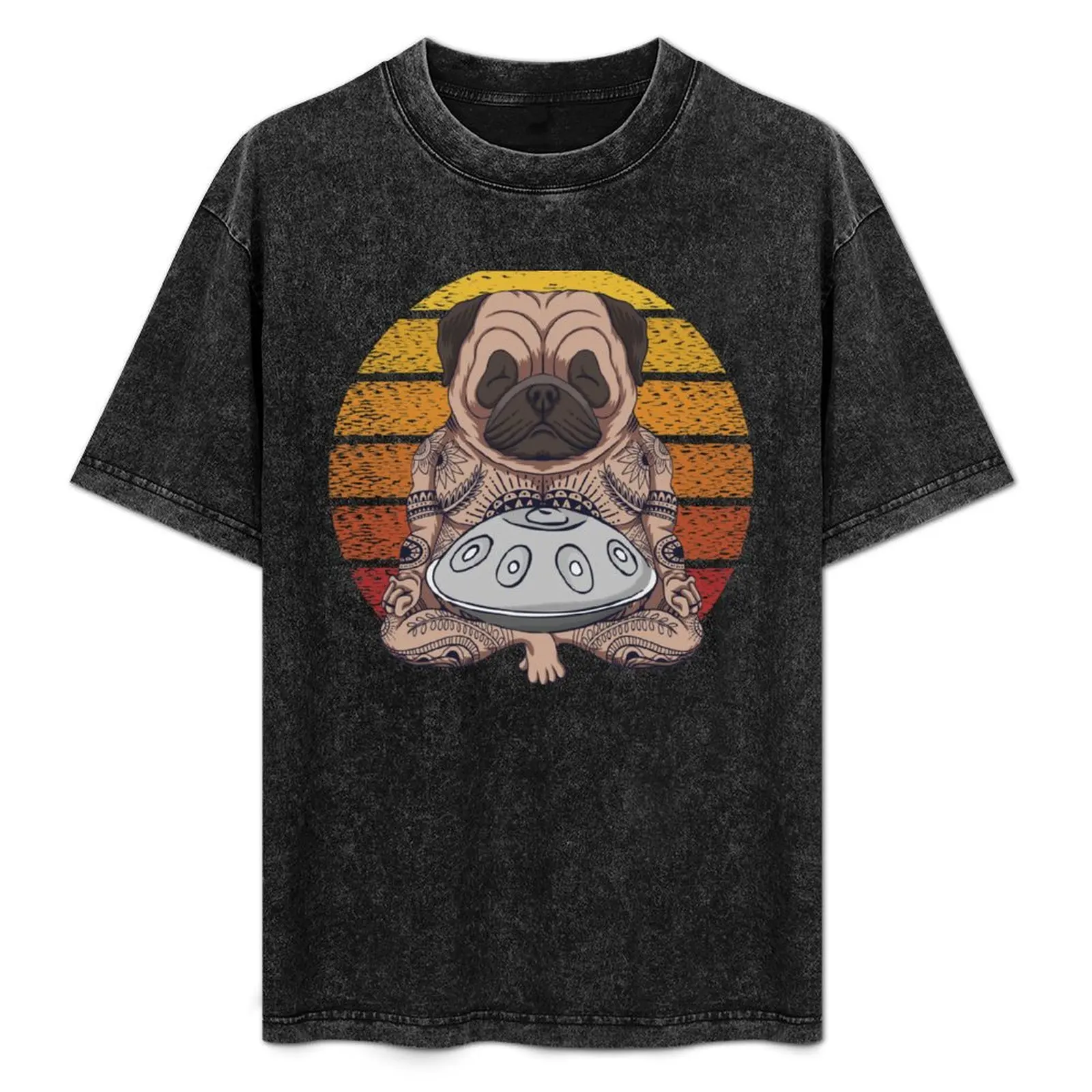 Camiseta Handpan Pug Art para jogador de Hang Drum, tamanho grande e alto, com gola redonda