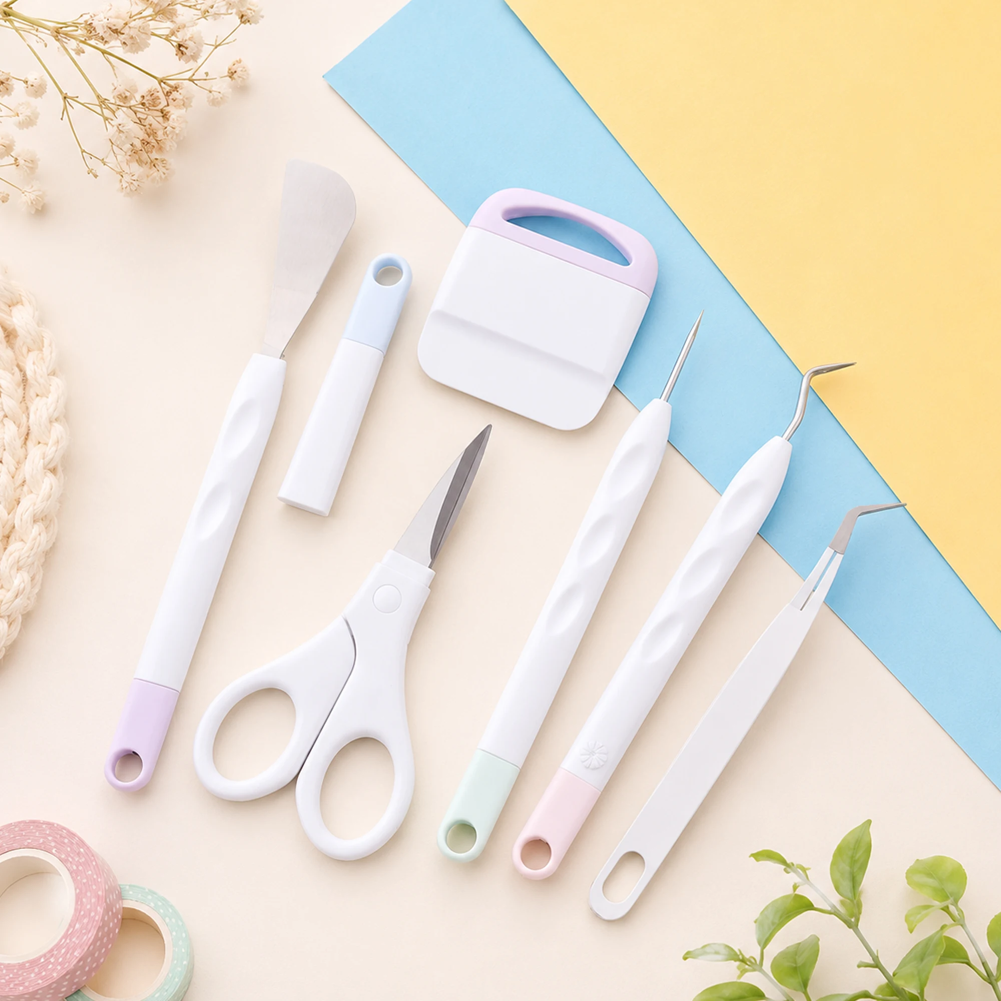 6Pcs Craft Vinyl Weeding Tools Set Precision Scissors Tweezers Spatula Scraping Piecing Burnish Tools for DIY Card Projects - view 3