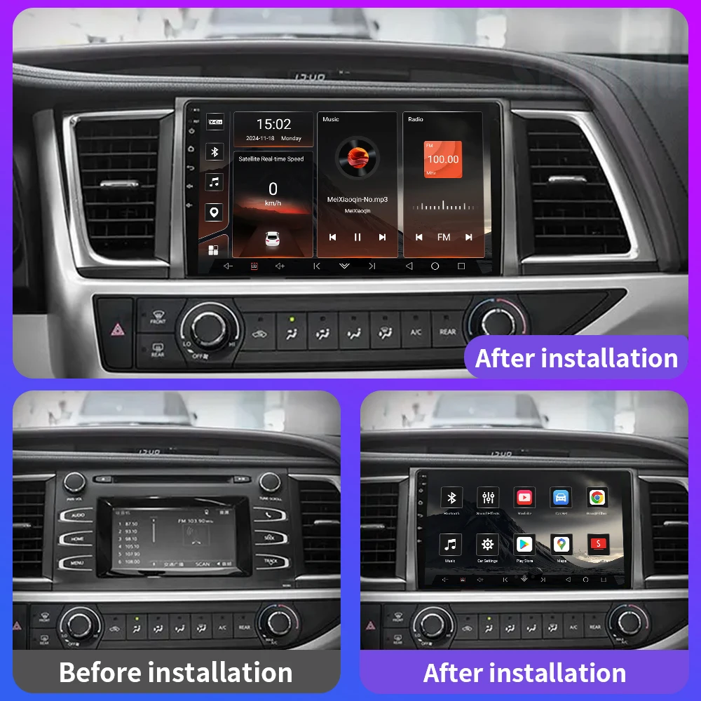 For Toyota Highlander 3 XU50 2013 - 2018 Car Radio Multimedia Navigation Video Android auto Cooling fan QLED Screen Android 13 image 2