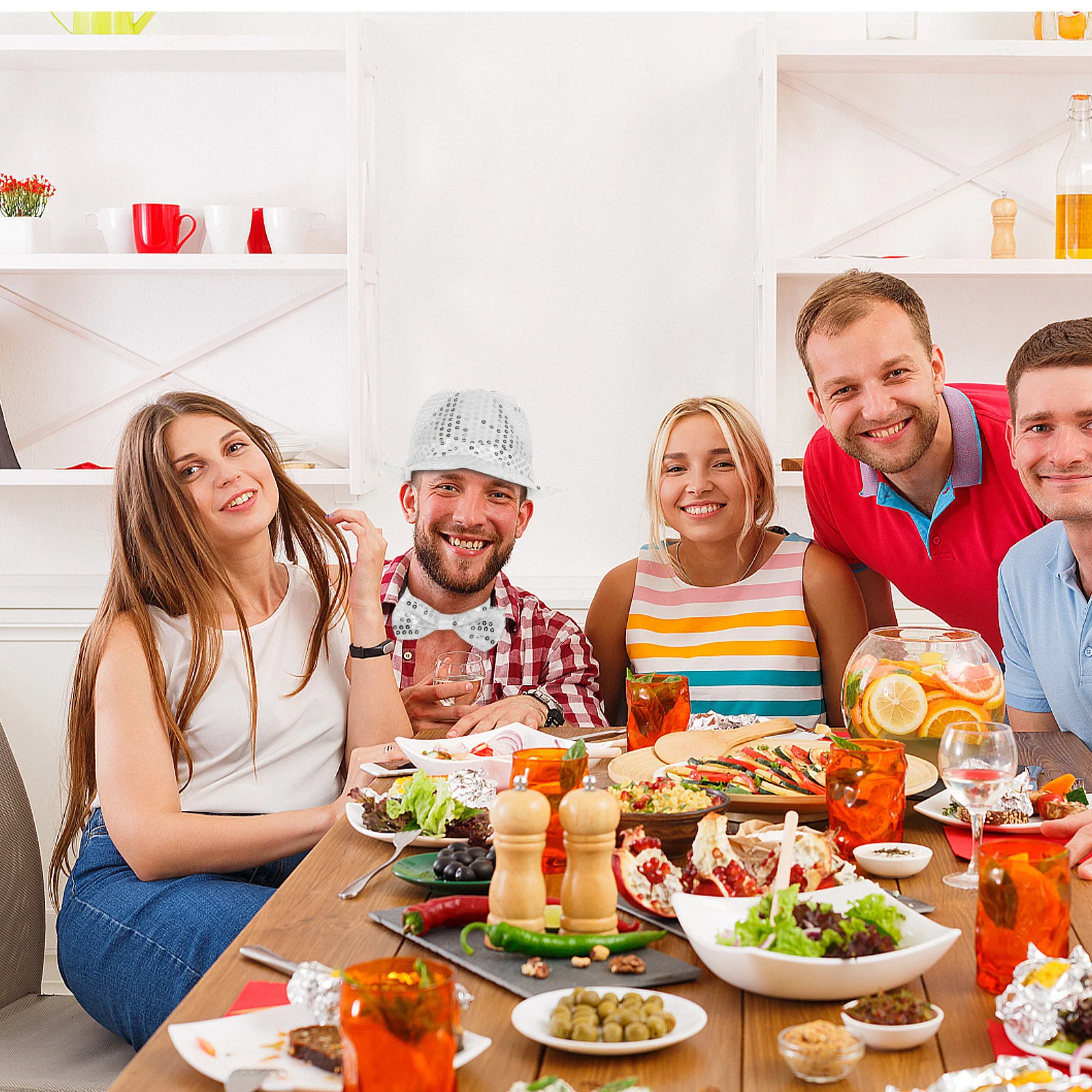 

Sequin Fedora Hat Glitter Bow Tie Gloves Shiny Disco Party Costume Accessory For Homecoming Photo Booth Jazz Dance Event