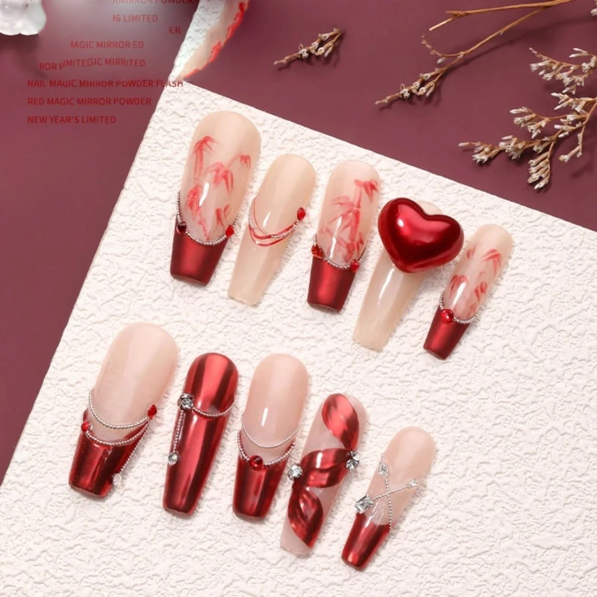 1Jar Metallic Red Mirror Nail Glitter Powder Ultra Fine Holographic Chrome Metallic Rubbing Dust Effect Christmas Nail Powder # %