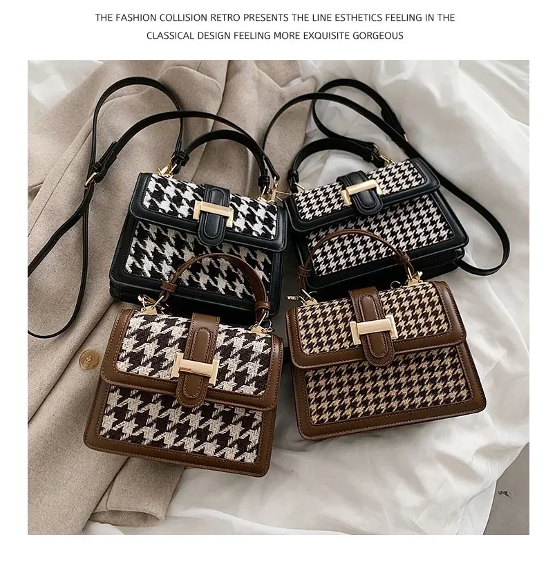 Womens trendy crossbody bag Korean houndstooth fashion small square bag shoulder bag women Satchels Baguette hand bags for women