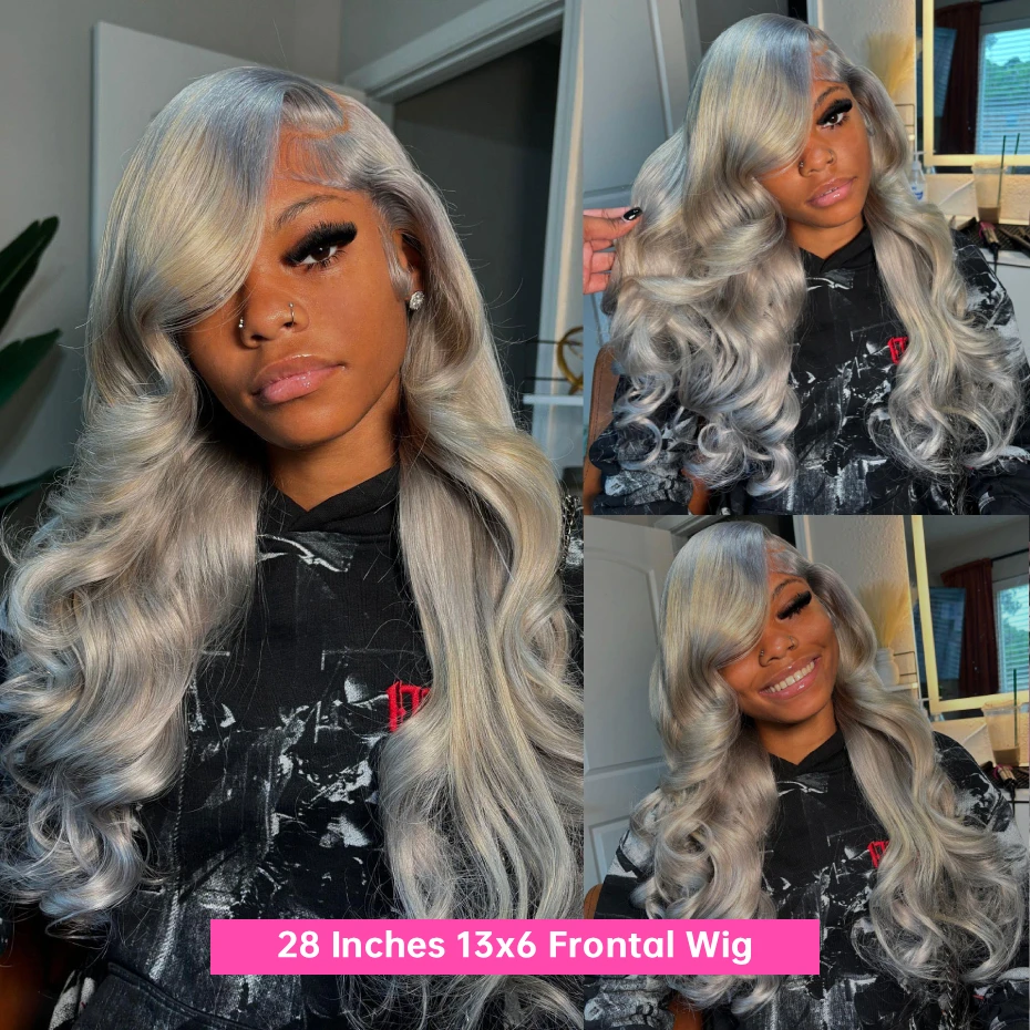 Body Wave Silver Grey Wig Human Hair Lace Front Wig 30 40 Inches 13x6 Lace Frontal Wig Peruvian Ash Gray Colored Human Hair Wigs image 3