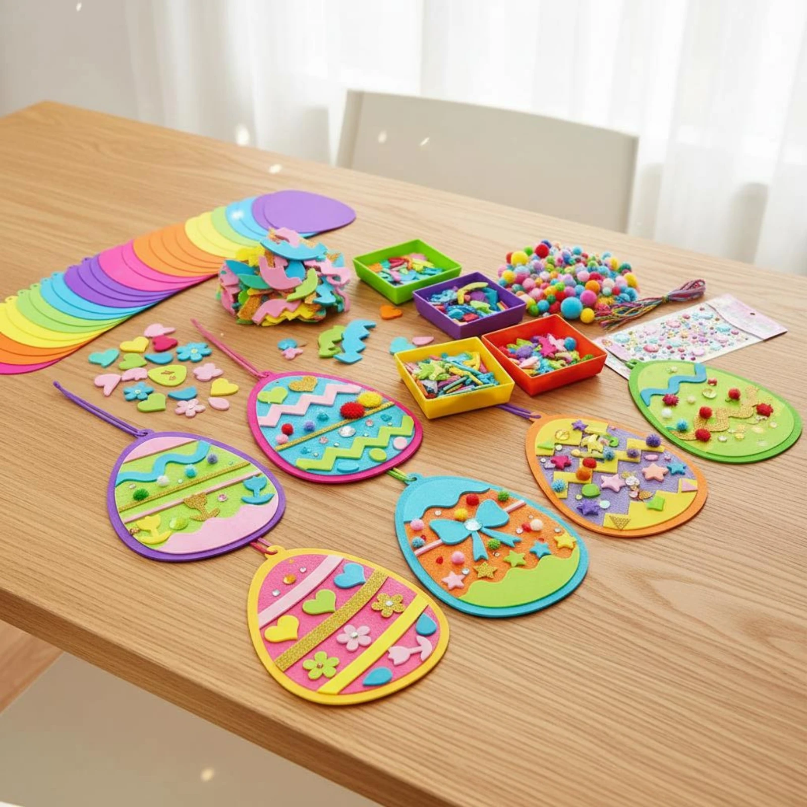 Foam Easter Oval Craft Kit Easy to Decorate Easter Oval Decorating Kit Colorful Creative Fun for Children view 3